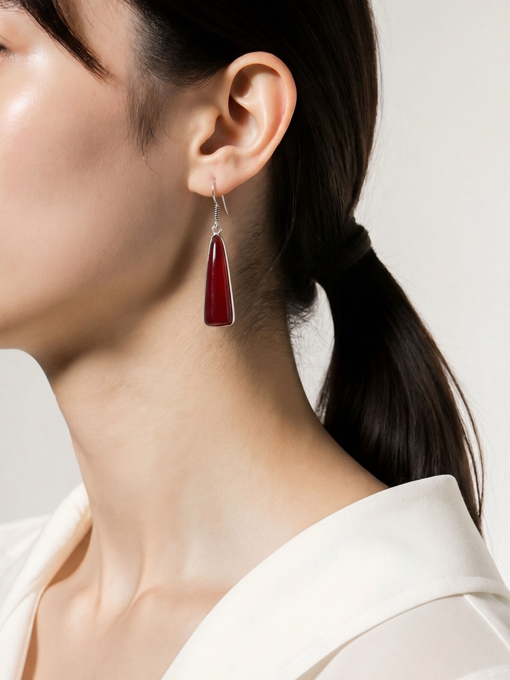 Sterling Silver 925 Garnet Cabochon Dangle Earrings